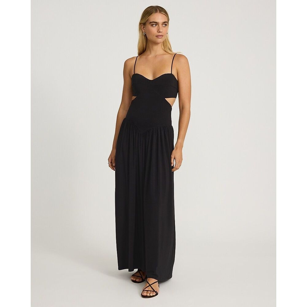 NWT Express Black Cutout Maxi Dress Small Sweetheart Corset Open Back NEW